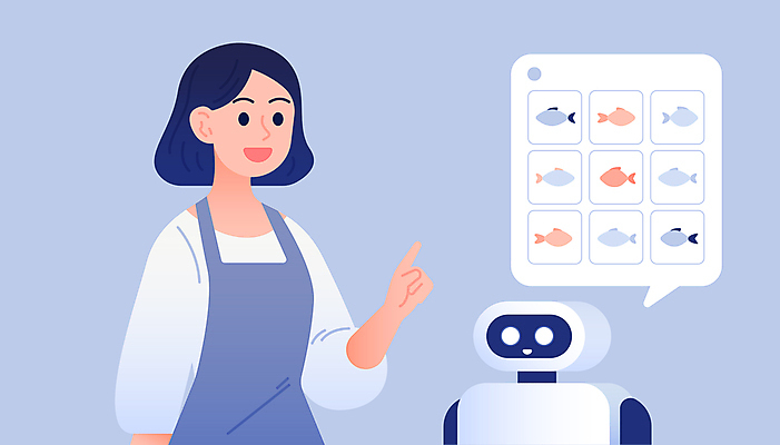 여자 말풍선 일러스트 재료 기술 어류 요리 한명 성인 파란색 디지털 주방 앞치마 정보 가리킴 선택 해산물 로봇 추천 터치스크린 성인여자한명만 국내일러스트 AI파일 1 컬러 컨셉 사람 손짓 수중동물 여자한명만 성인여자만 파일형식 벡터