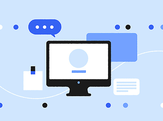 디자인 말풍선 일러스트 비즈니스 커뮤니케이션 사람없음 그래픽 파란색 모니터 정보 작업 연결 소통 국내일러스트 AI파일 컬러 컨셉 컴퓨터 파일형식 벡터