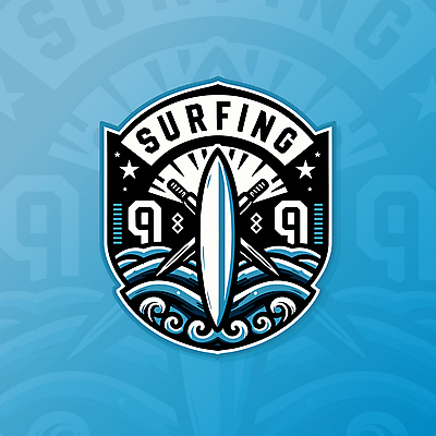물결 스포츠 파도 일러스트 사람없음 파란색 서핑보드 서핑 급류 칼 심볼 배지 국내일러스트 AI파일 바다 컬러 수상스포츠 보드_스포츠 파일형식 벡터