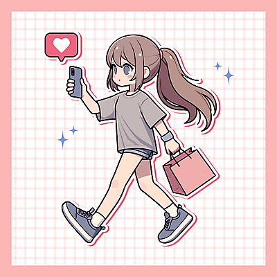 캐릭터 여자 분홍색 일러스트 한명 들기 성인 스마트폰 쇼핑 쇼핑백 걷기 귀여움 하트 소셜네트워크 성인여자한명만 일러캐릭터 AI파일 모양 1 컬러 컨셉 가방 모션 사람 핸드폰 스마트기기 여자한명만 성인여자만 파일형식 벡터