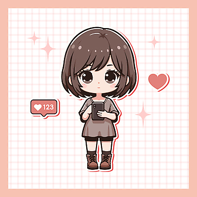 캐릭터 여자 분홍색 일러스트 한명 들기 성인 스마트폰 귀여움 하트 소셜네트워크 성인여자한명만 일러캐릭터 AI파일 모양 1 컬러 컨셉 모션 사람 핸드폰 스마트기기 여자한명만 성인여자만 파일형식 벡터