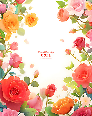 PSD 꽃잎 꽃다발 일러스트 수채화 프레임 타이포그라피 사람없음 빨간색 여름 장미 봄 풀잎 화려 카피스페이스 국내일러스트 문자 계절 꽃 컬러 컨셉 잎 공백 풀_식물 파일형식