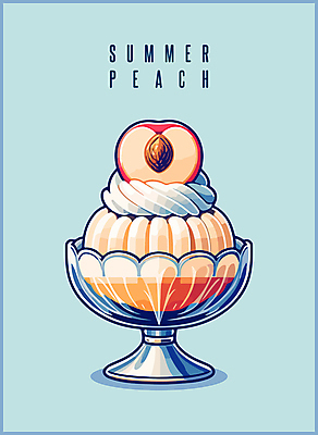 조각 하늘색 과일 일러스트 단면 타이포그라피 사람없음 여름 달콤 시원함 복숭아 빙수 빙수그릇 국내일러스트 AI파일 문자 그릇 계절 디저트 파란색 맛 파일형식 벡터