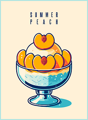 조각 과일 일러스트 단면 타이포그라피 사람없음 여름 노란색 달콤 시원함 복숭아 빙수 빙수그릇 국내일러스트 AI파일 문자 그릇 계절 컬러 디저트 맛 파일형식 벡터