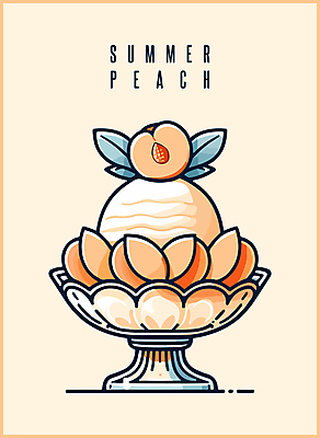 조각 과일 일러스트 단면 타이포그라피 사람없음 여름 노란색 달콤 시원함 복숭아 빙수 빙수그릇 국내일러스트 AI파일 문자 그릇 계절 컬러 디저트 맛 파일형식 벡터