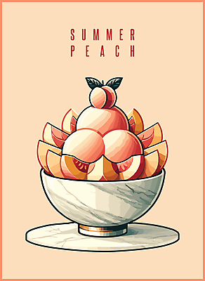 조각 과일 일러스트 단면 타이포그라피 사람없음 여름 노란색 달콤 시원함 복숭아 빙수 빙수그릇 국내일러스트 AI파일 문자 그릇 계절 컬러 디저트 맛 파일형식 벡터