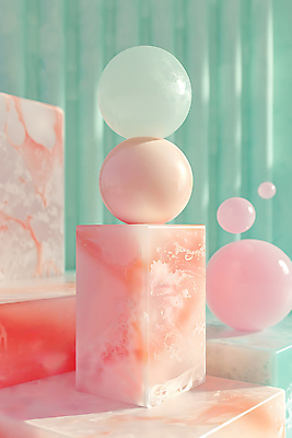 JPG 편집이미지 사람없음 인테리어 컬러풀 사각형 화려 구슬 입체 대리석 버블 마블링 파스텔톤 편집실사 AI컴퓨터그래픽 AI콘텐츠 도형 디자인 컬러 컨셉 재료 CG 파일형식