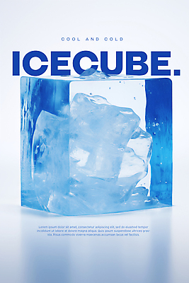 PSD 편집이미지 포스터 타이포그라피 사람없음 여름 파란색 얼음 투명 시원함 큐브 오브젝트 이미지편집 자연요소 문자 계절 컬러 파일형식