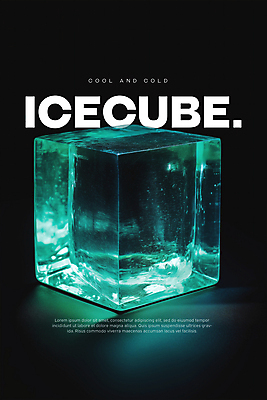 PSD 편집이미지 포스터 타이포그라피 사람없음 초록색 여름 얼음 투명 시원함 큐브 오브젝트 이미지편집 자연요소 문자 계절 컬러 파일형식
