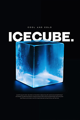 PSD 편집이미지 포스터 타이포그라피 사람없음 여름 파란색 얼음 투명 시원함 큐브 오브젝트 이미지편집 자연요소 문자 계절 컬러 파일형식