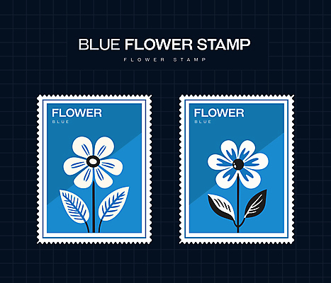 꽃 스티커 일러스트 타이포그라피 사람없음 파란색 세트 도장 분위기 우표 미니멀 국내일러스트 AI파일 식물 문자 컬러 컨셉 파일형식 벡터