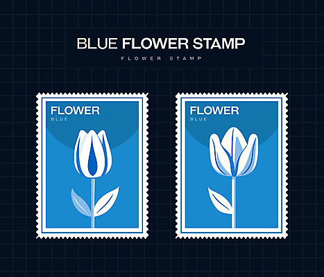 스티커 일러스트 타이포그라피 사람없음 파란색 세트 도장 튤립 분위기 우표 미니멀 국내일러스트 AI파일 문자 꽃 컬러 컨셉 파일형식 벡터