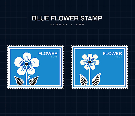 꽃 스티커 일러스트 타이포그라피 사람없음 파란색 세트 도장 분위기 우표 미니멀 국내일러스트 AI파일 식물 문자 컬러 컨셉 파일형식 벡터