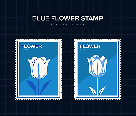 스티커 일러스트 타이포그라피 사람없음 파란색 세트 도장 튤립 분위기 우표 미니멀 국내일러스트 AI파일 문자 꽃 컬러 컨셉 파일형식 벡터