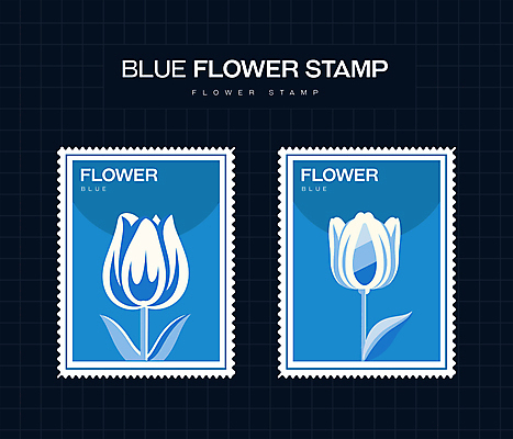 스티커 일러스트 타이포그라피 사람없음 파란색 세트 도장 튤립 분위기 우표 미니멀 국내일러스트 AI파일 문자 꽃 컬러 컨셉 파일형식 벡터