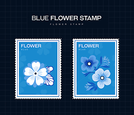 꽃 스티커 일러스트 타이포그라피 사람없음 파란색 세트 도장 분위기 우표 미니멀 국내일러스트 AI파일 식물 문자 컬러 컨셉 파일형식 벡터