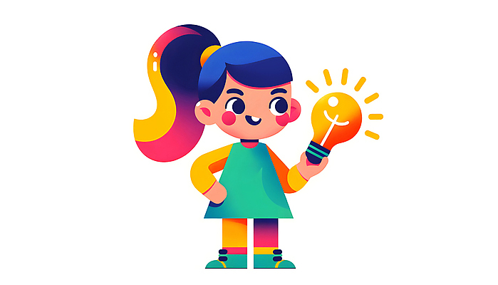 JPG 캐릭터 여자 교육 어린이 허리손 일러스트 전구 상상 아이디어 한명 미소 들기 소녀 컬러풀 창의력 소녀한명만 일러캐릭터 AI일러스트 AI콘텐츠 1 컬러 포즈 컨셉 모션 표정 사람 여자한명만 소녀만 파일형식