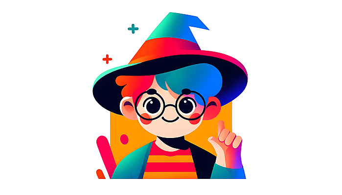 JPG 캐릭터 교육 남자 안경 어린이 일러스트 상상 아이디어 한명 미소 소년 컬러풀 가리킴 마법사모자 창의력 소년한명만 일러캐릭터 AI일러스트 AI콘텐츠 모자_잡화 1 잡화 컬러 컨셉 표정 사람 손짓 남자한명만 소년만 파일형식