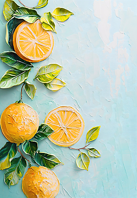 JPG 편집이미지 예술 잎 사람없음 노란색 레몬 그림 질감 아크릴물감 카피스페이스 편집실사 식물 컬러 과일 물감 공백 CG 파일형식