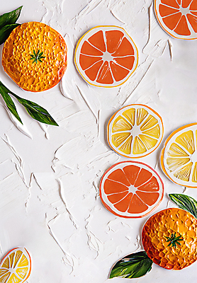 JPG 편집이미지 예술 잎 오렌지 사람없음 노란색 주황색 자몽 그림 질감 아크릴물감 편집실사 식물 컬러 과일 물감 CG 파일형식