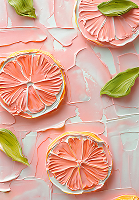 JPG 편집이미지 예술 분홍색 잎 사람없음 자몽 그림 질감 아크릴물감 편집실사 식물 컬러 과일 물감 CG 파일형식