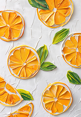 JPG 편집이미지 예술 잎 오렌지 사람없음 주황색 그림 질감 슬라이스 아크릴물감 편집실사 식물 컬러 과일 물감 CG 파일형식