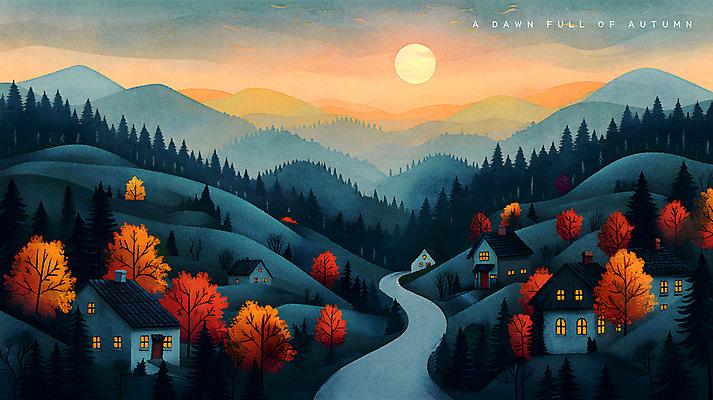 PSD 나무 편집이미지 길 자연 산 주택 풍경 사람없음 태양 마을 일출 새벽 가을 시골 숲 언덕 이미지편집 자연요소 식물 계절 건물 노을 생태계 파일형식