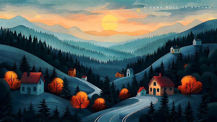 PSD 나무 편집이미지 도로 자연 산 주택 풍경 사람없음 태양 마을 일출 새벽 가을 시골 숲 언덕 이미지편집 자연요소 식물 계절 길 교통시설 건물 노을 생태계 파일형식