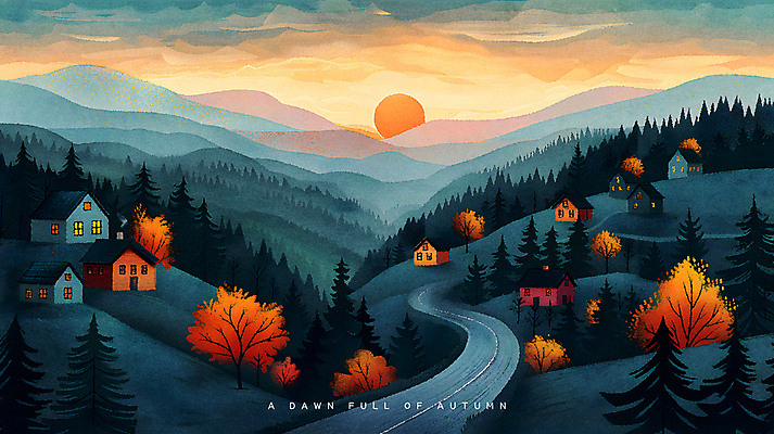 PSD 나무 편집이미지 도로 자연 산 주택 풍경 사람없음 태양 마을 일출 새벽 가을 시골 숲 언덕 이미지편집 자연요소 식물 계절 길 교통시설 건물 노을 생태계 파일형식