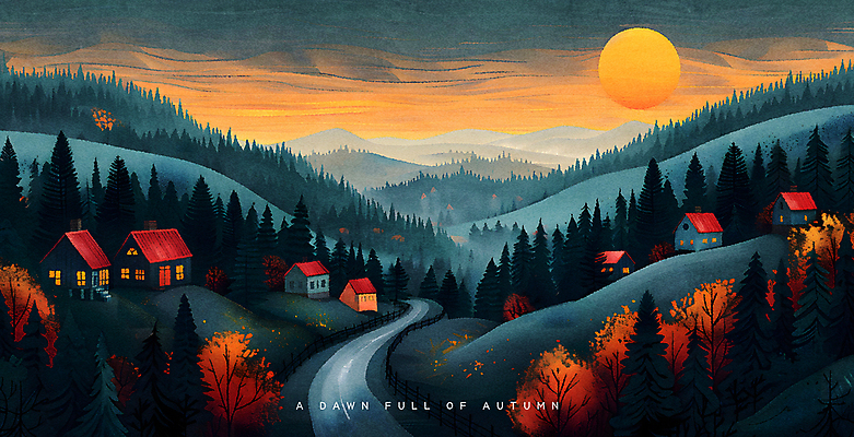 PSD 나무 편집이미지 도로 자연 산 주택 풍경 사람없음 태양 마을 일출 새벽 가을 시골 숲 언덕 이미지편집 자연요소 식물 계절 길 교통시설 건물 노을 생태계 파일형식