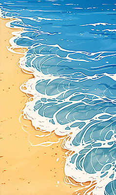 JPG 파도 일러스트 자연 휴가 휴식 해변 사람없음 여름 파란색 휴양지 복고 국내일러스트 AI일러스트 AI콘텐츠 계절 바다 컬러 컨셉 장소 생태계 파일형식