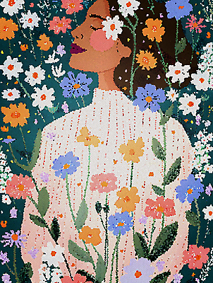 JPG 여자 예술 꽃무늬 패턴 일러스트 자연 한명 상반신 성인 평화 감성 초상화 색채 성인여자한명만 국내일러스트 AI일러스트 AI콘텐츠 1 꽃 컨셉 무늬 사람 그림 생태계 여자한명만 성인여자만 파일형식