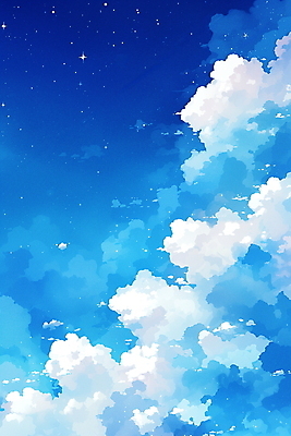 JPG 구름 여유 일러스트 자연 밤하늘 하늘 풍경 사람없음 파란색 평화 고요 청명 국내일러스트 AI일러스트 AI콘텐츠 자연요소 감정 컬러 컨셉 야간 생태계 파일형식