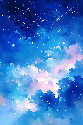 JPG 구름 여유 일러스트 자연 밤하늘 하늘 사람없음 파란색 평화 고요 청명 국내일러스트 AI일러스트 AI콘텐츠 자연요소 감정 컬러 컨셉 야간 생태계 파일형식