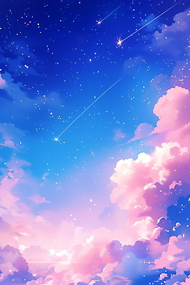 JPG 구름 여유 분홍색 일러스트 자연 밤하늘 하늘 사람없음 파란색 평화 고요 유성 청명 국내일러스트 AI일러스트 AI콘텐츠 자연요소 감정 컬러 컨셉 야간 생태계 파일형식