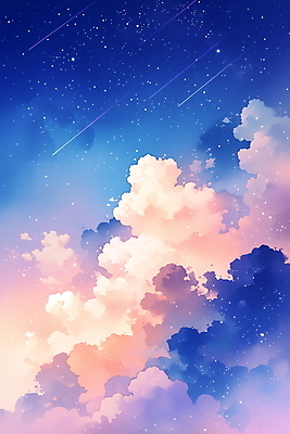 JPG 구름 여유 분홍색 일러스트 자연 밤하늘 하늘 사람없음 파란색 평화 고요 청명 국내일러스트 AI일러스트 AI콘텐츠 자연요소 감정 컬러 컨셉 야간 생태계 파일형식