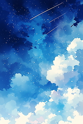 JPG 구름 여유 일러스트 자연 밤하늘 하늘 풍경 사람없음 파란색 평화 고요 청명 국내일러스트 AI일러스트 AI콘텐츠 자연요소 감정 컬러 컨셉 야간 생태계 파일형식