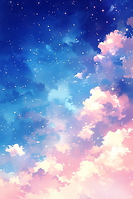 JPG 구름 여유 분홍색 일러스트 자연 밤하늘 하늘 사람없음 파란색 평화 고요 유성 청명 국내일러스트 AI일러스트 AI콘텐츠 자연요소 감정 컬러 컨셉 야간 생태계 파일형식