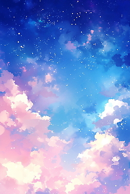 JPG 구름 여유 분홍색 일러스트 자연 밤하늘 하늘 사람없음 파란색 평화 고요 청명 국내일러스트 AI일러스트 AI콘텐츠 자연요소 감정 컬러 컨셉 야간 생태계 파일형식