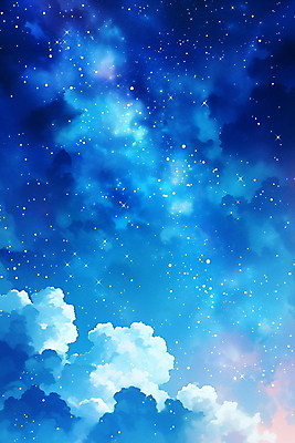 JPG 구름 여유 일러스트 자연 밤하늘 하늘 풍경 사람없음 파란색 평화 고요 청명 국내일러스트 AI일러스트 AI콘텐츠 자연요소 감정 컬러 컨셉 야간 생태계 파일형식