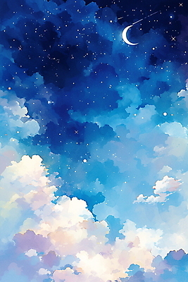 JPG 구름 일러스트 자연 밤하늘 하늘 사람없음 파란색 어둠 고요 달 신비 국내일러스트 AI일러스트 AI콘텐츠 자연요소 컬러 컨셉 야간 생태계 파일형식