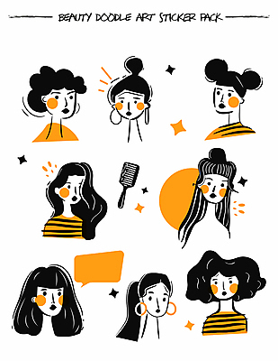 헤어스타일 여자 얼굴 스티커 일러스트 여러명 상반신 성인 그래픽 반짝임 뷰티 귀걸이 주황색 다양 머리빗 그림 성인여자만 국내일러스트 AI파일 컬러 다수 장신구 모션 사람 신체부위 미용용품 여자만 성인만 파일형식 벡터