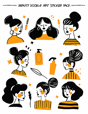 헤어스타일 여자 얼굴 스티커 일러스트 여러명 상반신 성인 그래픽 반짝임 뷰티 귀걸이 주황색 다양 마스카라 그림 성인여자만 국내일러스트 AI파일 컬러 다수 장신구 모션 사람 신체부위 화장품 여자만 성인만 파일형식 벡터
