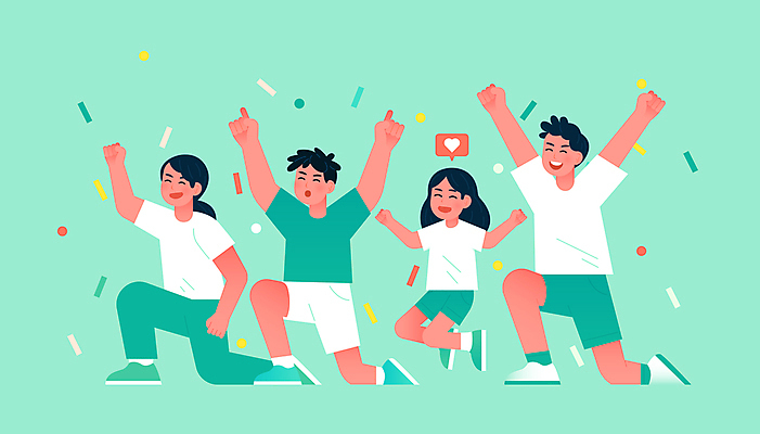 전신 여자 남자 행복 어린이 스포츠 일러스트 응원 미소 소녀 여러명 성인 초록색 점프 외침 기쁨 만세 응원용품 깃발 팬 무릎꿇기 즐거움 열정 기념품 응원봉 국내일러스트 AI파일 감정 컬러 다수 모션 표정 사람 소리 오브젝트 파일형식 벡터