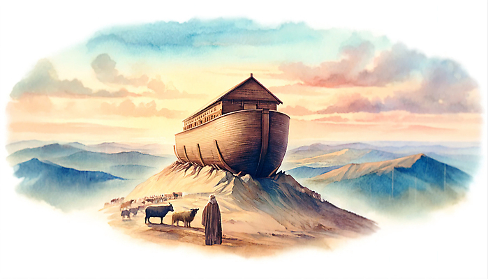 JPG 전신 남자 기독교 일러스트 수채화 산 한명 성인 성경 양 기적 성화 노아의방주 선박 성인남자한명만 국내일러스트 AI일러스트 AI콘텐츠 1 종교 수상교통 종교용품 포유류 사람 남자한명만 성인남자만 파일형식