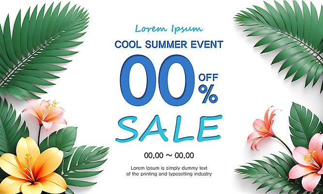 PSD 템플릿 배너 사람없음 초록색 여름 세일 야자수잎 열대꽃 이미지템플릿 계절 꽃 컬러 잎 파일형식