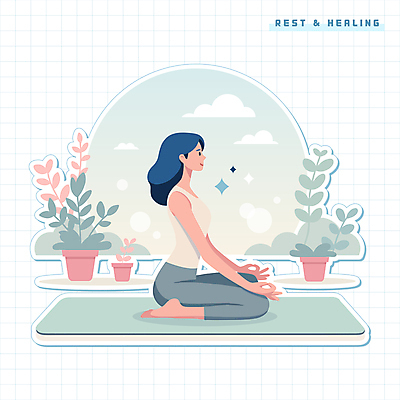 전신 구름 캐릭터 라이프스타일 여자 화분 일러스트 요가 휴식 나뭇잎 한명 사람 앉기 성인 생활 초록색 반짝임 운동 매트 명상 힐링 성인여자한명만 일러캐릭터 AI파일 자연요소 1 웰빙 컬러 컨셉 잎 모션 건강 여자한명만 성인여자만 파일형식 벡터