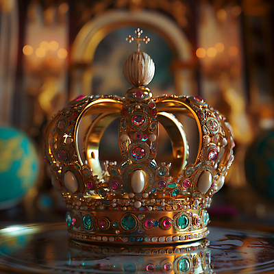 JPG 편집이미지 분홍색 왕관 사람없음 초록색 반사 화려 황금 보석 오브젝트 편집실사 AI포토 AI콘텐츠 컬러 컨셉 광석 CG 파일형식