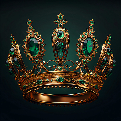 JPG 편집이미지 왕관 사람없음 초록색 화려 황금 보석 오브젝트 편집실사 AI포토 AI콘텐츠 컬러 컨셉 광석 CG 파일형식