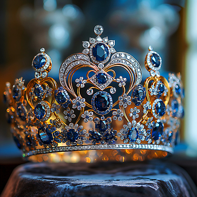 JPG 편집이미지 왕관 사람없음 파란색 화려 황금 보석 오브젝트 편집실사 AI포토 AI콘텐츠 컬러 컨셉 광석 CG 파일형식